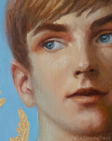 Golden boy painting close-up